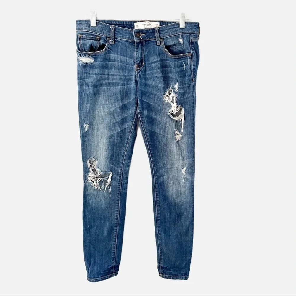 Y2k Abercrombie & Fitch Distressed Ripped Denim Jeans Size 28 (6)